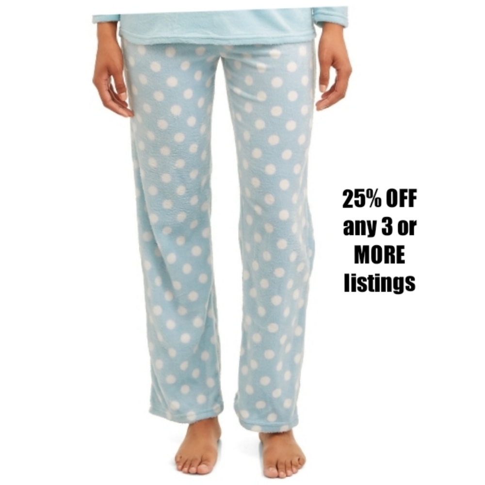 Size Large Cozy Fleece Chunky Knit Pajama Pants Polka Dot Warm Winter Thick